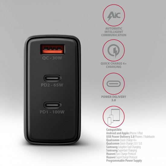 Зарядний пристрій Axagon 100W Black (ACU-DPQ100)