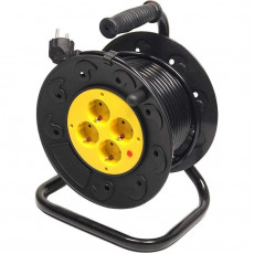 Подовжувач на котушці PowerPlant JY-2002/50 (PPRA10M500S4) 4 розетки, 50 м, чорний/жовтий