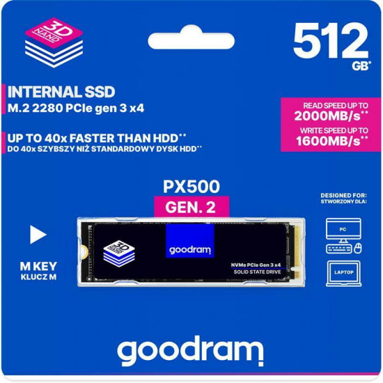 Накопичувач SSD 512GB Goodram PX500 M.2 2280 PCIe 3.0 x4 NVMe 3D TLC (SSDPR-PX500-512-80-G3)