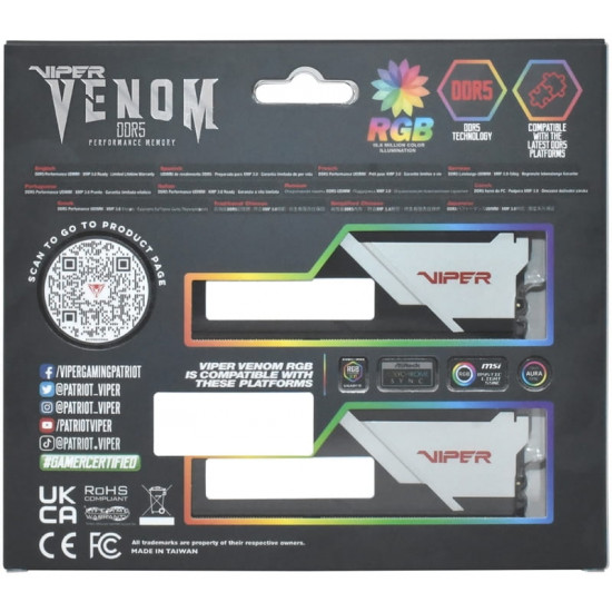 Модуль пам`яті DDR5 2x32GB/6000 Patriot Viper Venom RGB (PVVR564G600C36K)