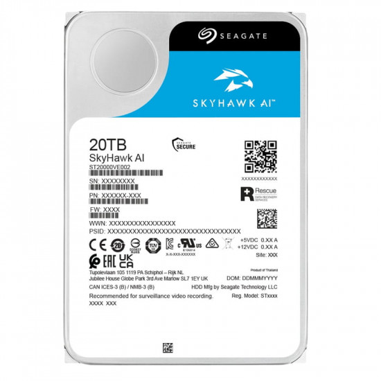 Накопичувач HDD SATA 20.0TB Seagate SkyHawk AI Surveillance 7200rpm 256MB (ST20000VE002)